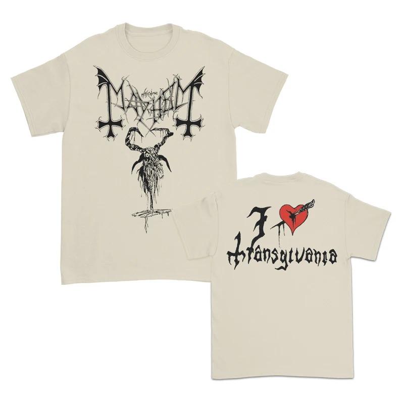 Men T-shirts Mayhem Norwegian Band Black Metal Rock Dark Wind Red American Retro Punk Street Men's and Women's Crewneck T-shirts