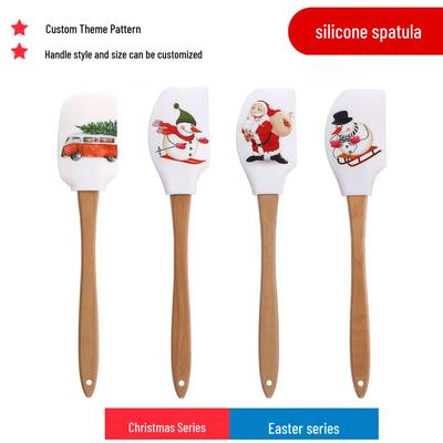 Holiday-Themed Silicone Mixing Spoon with Wooden Handle