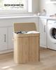 SONGMICS Laundry Basket with Lid, Laundry Hamper Bamboo, Laundry Bag Removable and Machine Washable with Handles, 100 Litres, for Laundry Room
