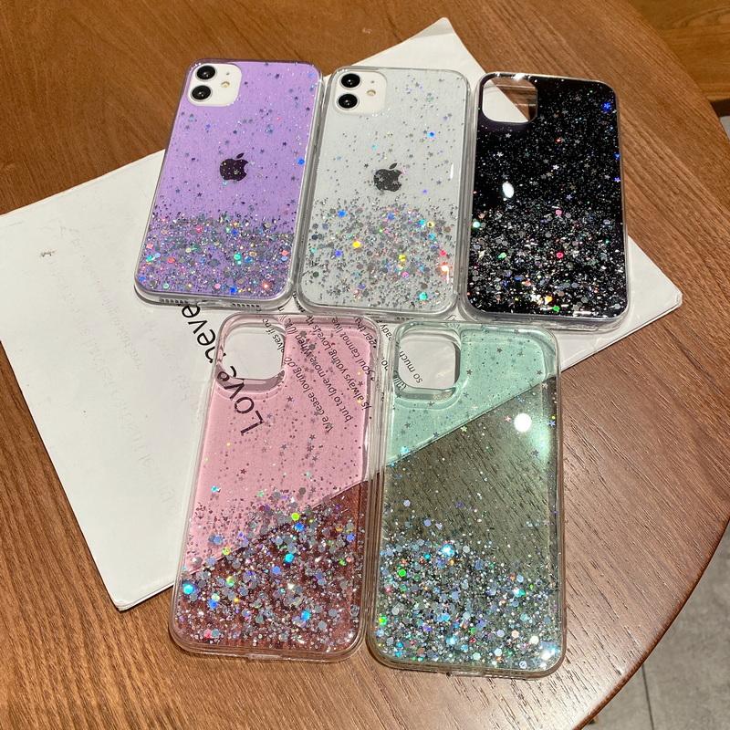 Glänzende Spark Girl Glitzer Bling Sterne Handyhülle Soft Clear Cover für Samsung A05 A05S A15 A25 A35 A55 M14 M34 für Redmi Note 12 Pro+ 12S 13C 12 12C