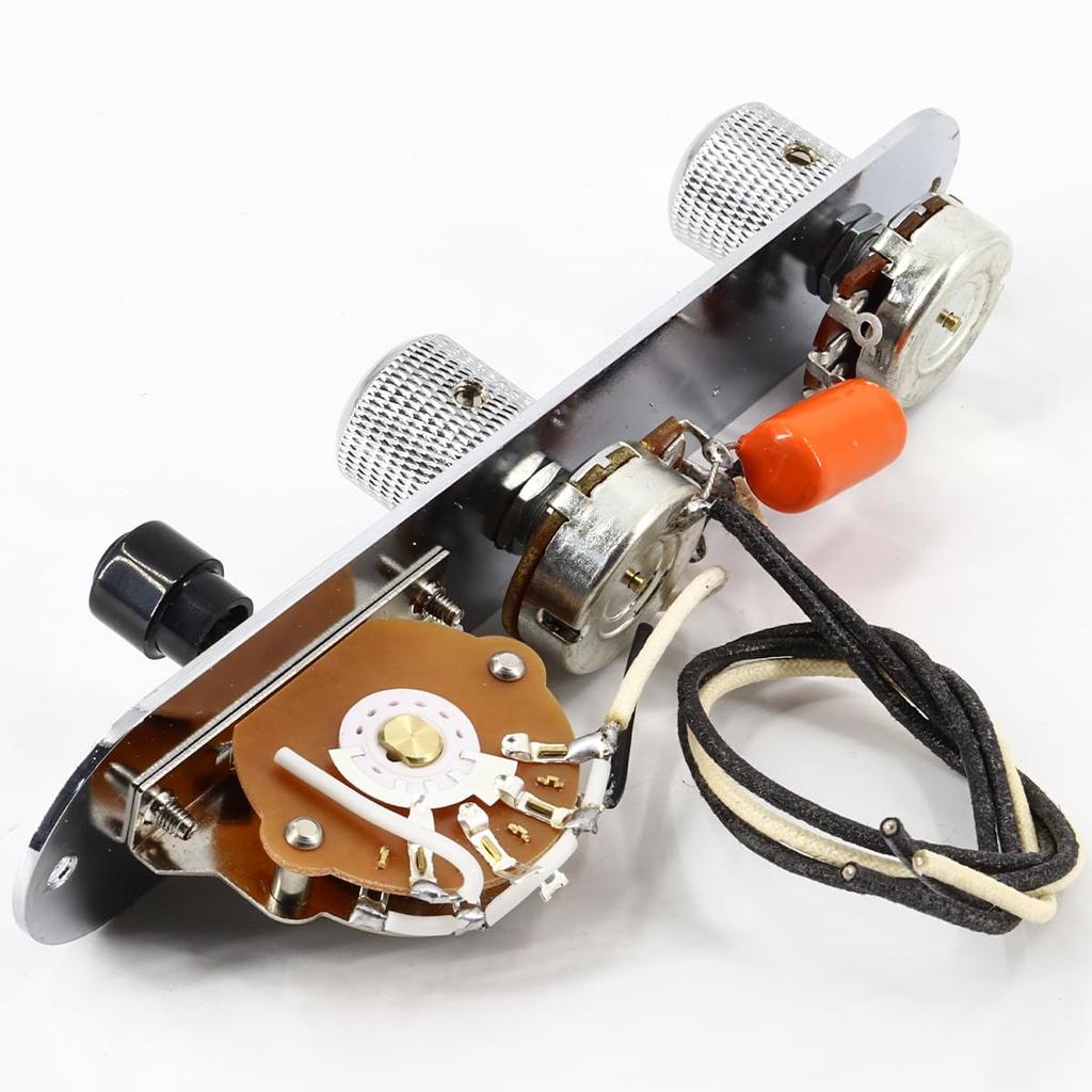 Domofa Loaded Telecaster Electric Guitar Control Plate Pre-wired 3-Way Switch 500K Potentiometer Tone Volume Knobs Wiring Harness Chrome