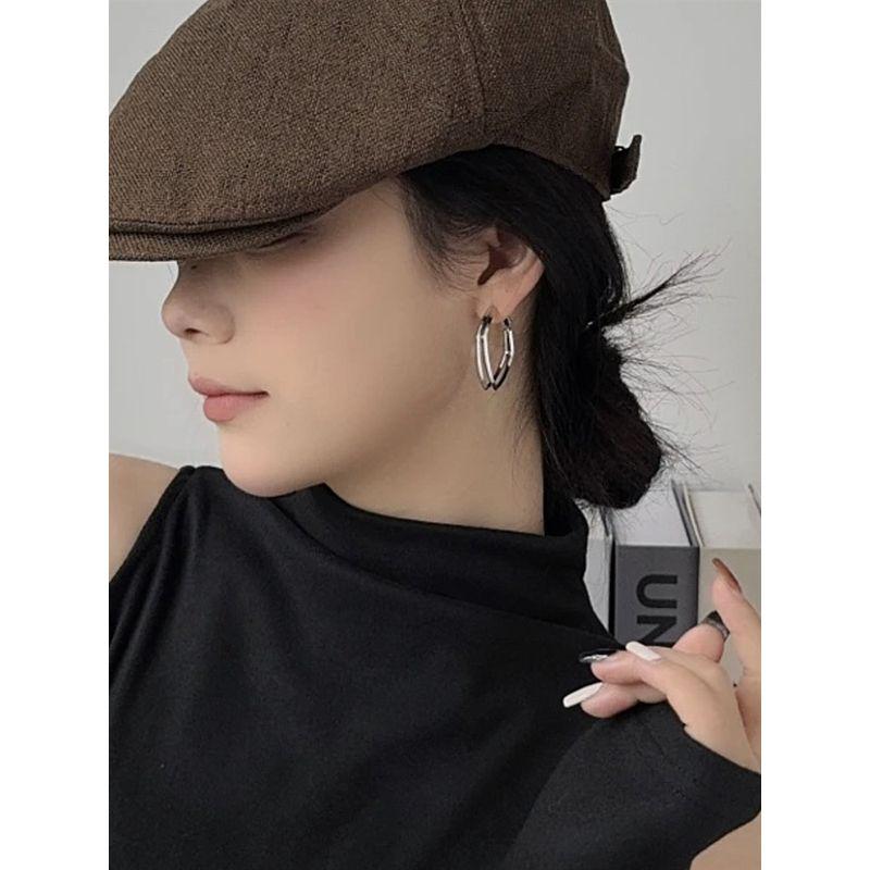 925 Silver Pin Earrings Double Layer Square Earrings Fashion Stylish Minimalist Easiest for Match Daily Work Clothing Frosty Style Earrings