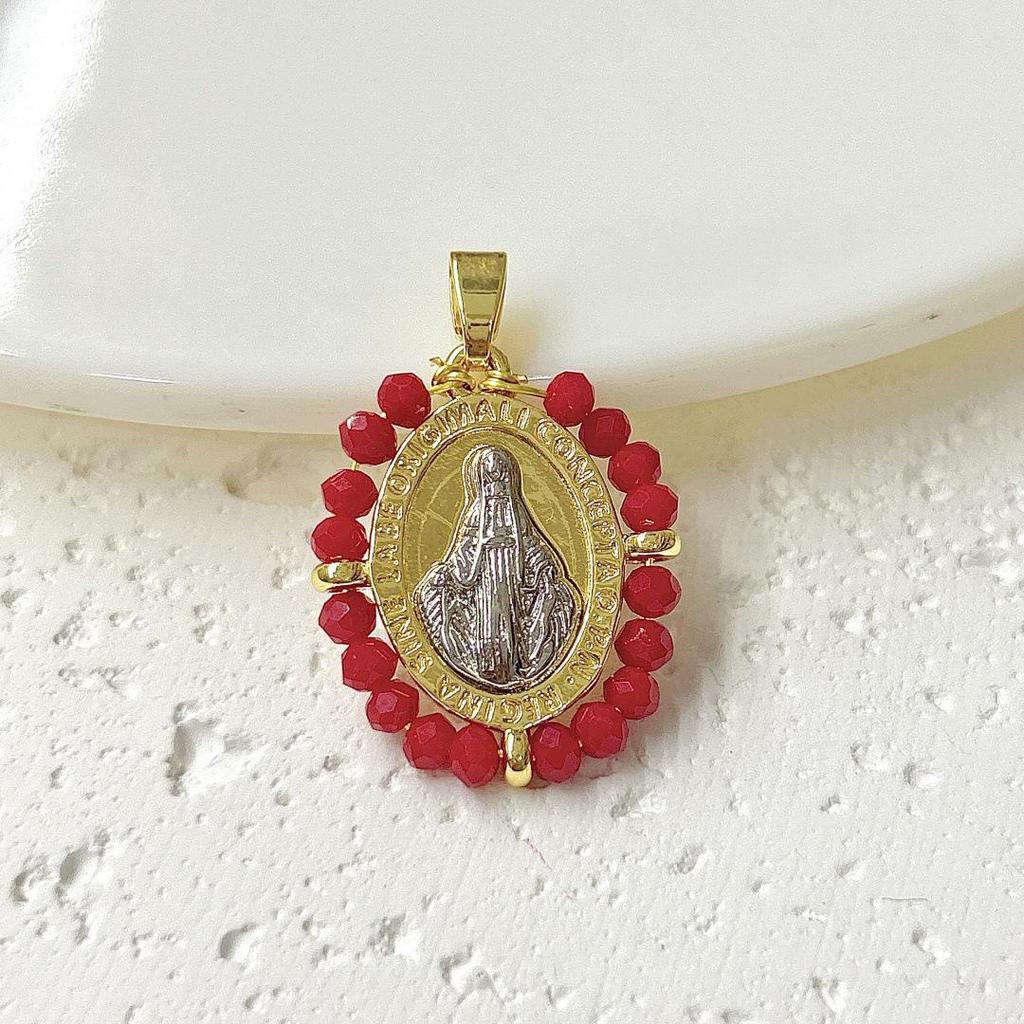 Colgante Ovalado Retro Tejido a Mano de la Virgen María Bicolor para Mujer