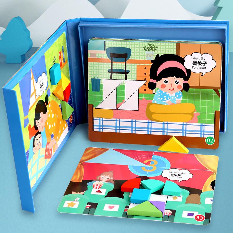 

Детские образовательные способности Игрушки для раннего развития Красочный деревянный магнитный танграм обучающие пособия Развитие интеллекта Сцена головоломка головоломка