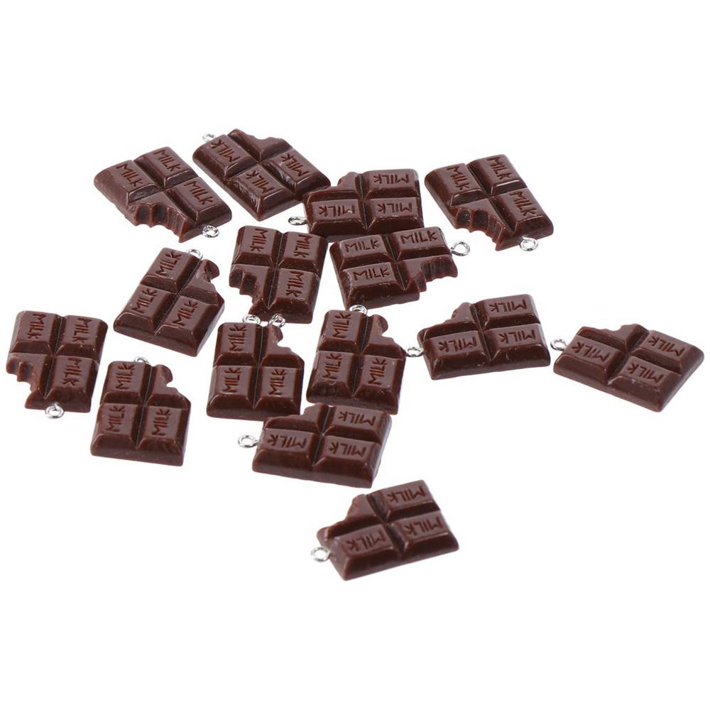 30PCS DIY Resin Simulation Food Charms Brown Fake Chocolate Shape Pendant Charms Cartoon Took a Bite of for Earring