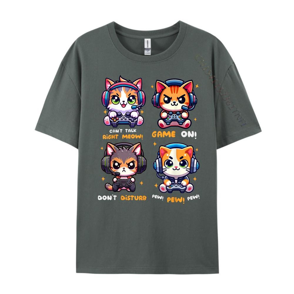 Gamer Cat Funny Gaming Video Games Pew Kawaii Cat Tee Shirts for Men 3XL Men Clothing Printed TShirt