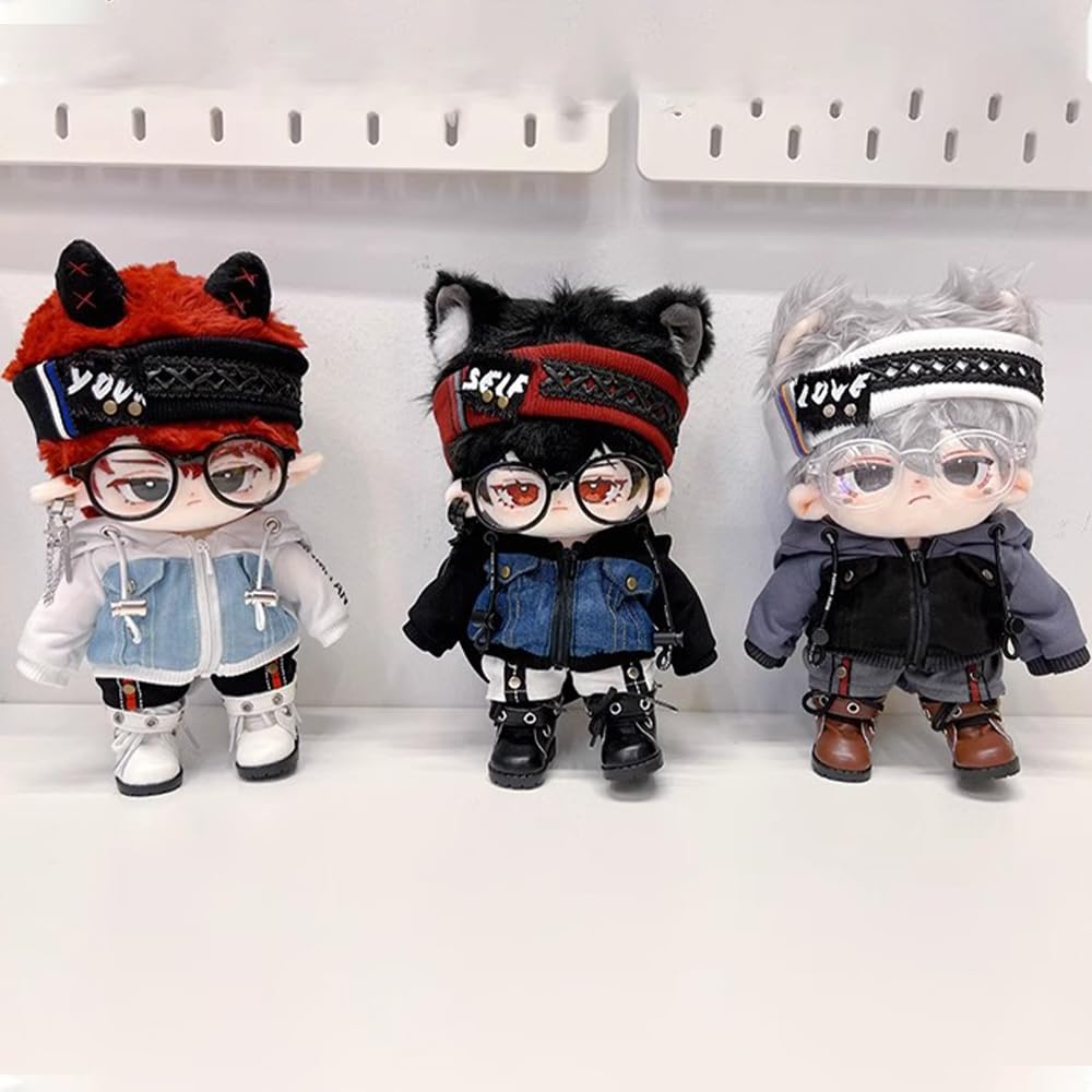 Niannyyhouse 15cm 20cm Vêtements en Peluche Costume Cool Veste en Jean Sweat à Capuche Short Chapeau Lunettes Chaussures Vêtements de Poupée en Coton Accessoires d'Habillage (gris, 15cm)