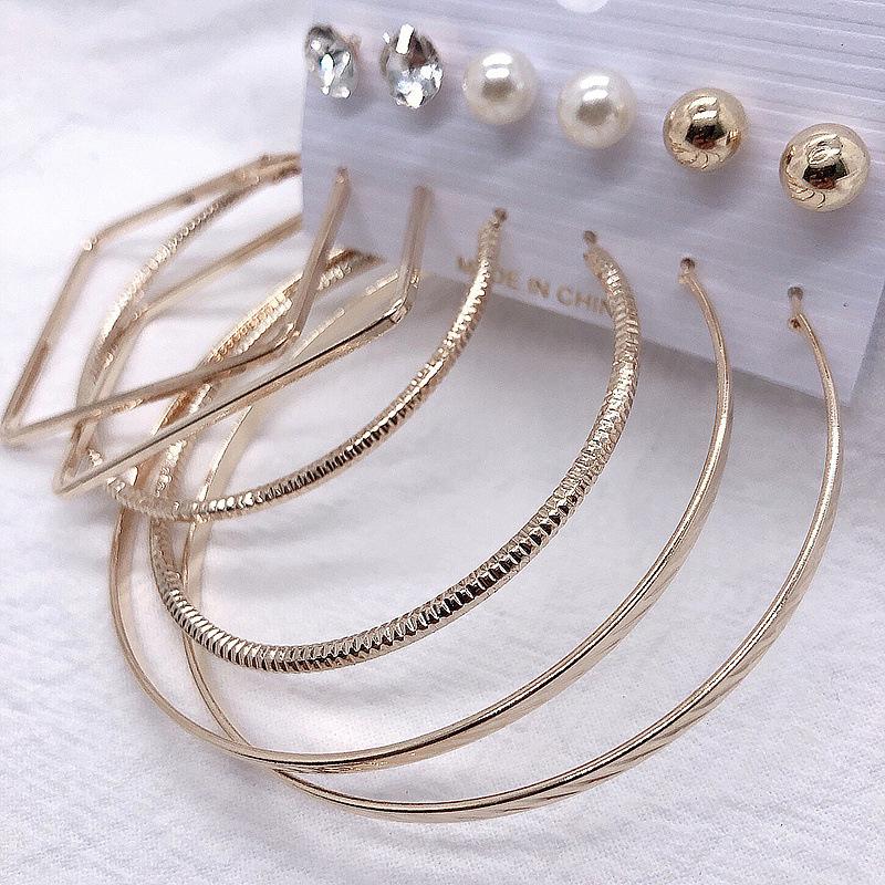 6 Pair Fashionable Alloy Circle Earrings Women'S Stud Earrings Attractive Multi-Element Jewelry Set Elegant Ear Jewelry