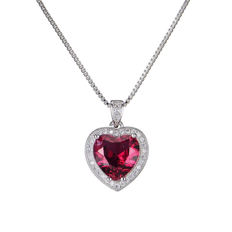 Bright Crystal Red Heart Pendant Necklace for Lady Engagement Accessories Trendy 925 Silver Necklace Choker Women Jewelry Gift