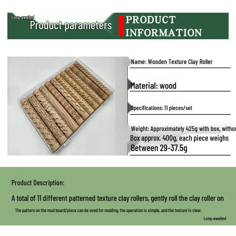 Wave Pattern Wooden Clay Roller for Pottery and Sculpture