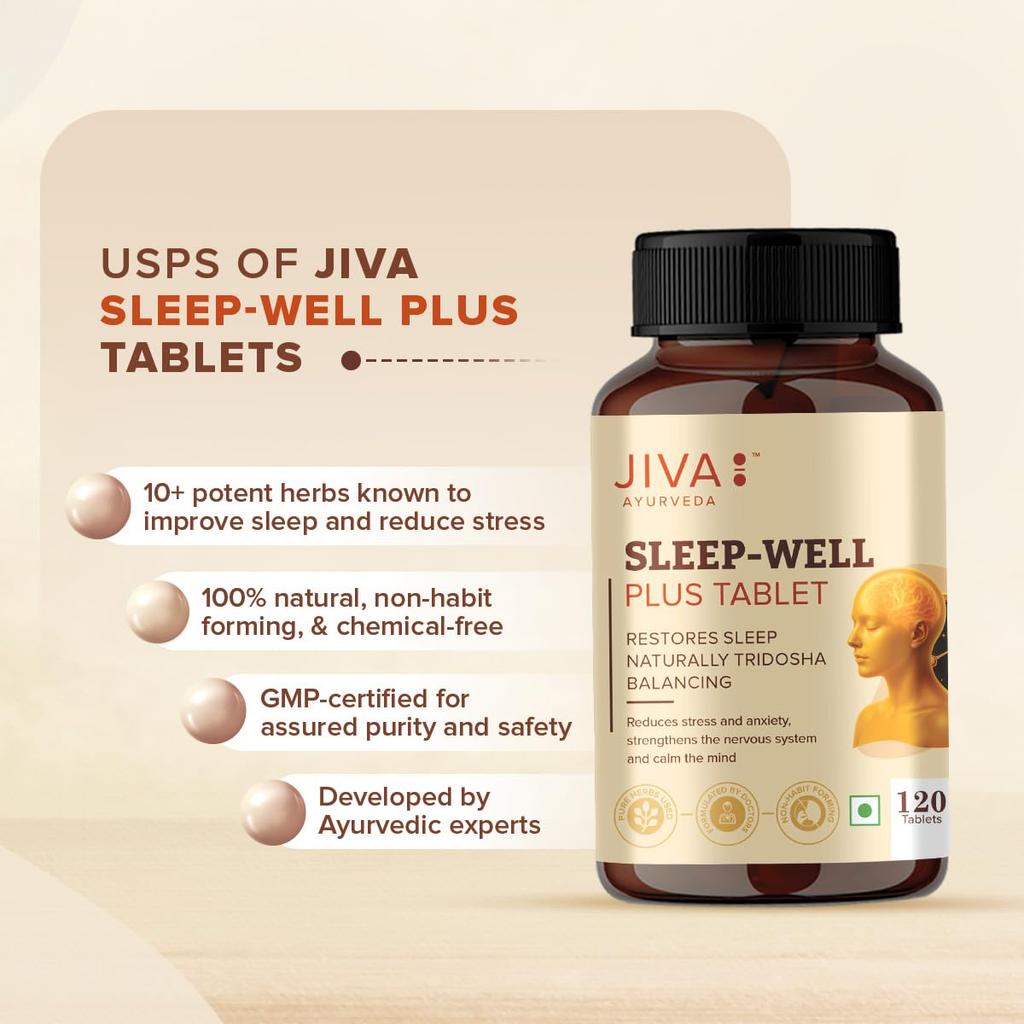 Jiva Ayurveda Sleep Well Plus 120 Tablets for Deep Sleep Support Non-Habit Forming Chemical-Free