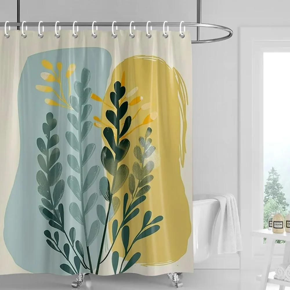 Nordic Style Bathroom Soft Fabric Shower Curtain Abstract Tropical Plant Art Pattern Waterproof Bathroom Decorative Curtain