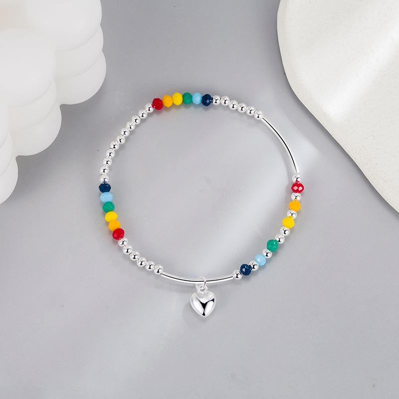 925 Silver Rainbow Beaded Bracelet Cute Little Bear Cloud Bracelet Women's Vintage Fashion Handwear Temperament Jewelry