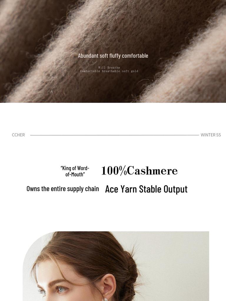 Elegant 100% Cashmere U-Neck Knit Sweater for Women - Slim-Fit, Ribbed, Soft, and Smooth