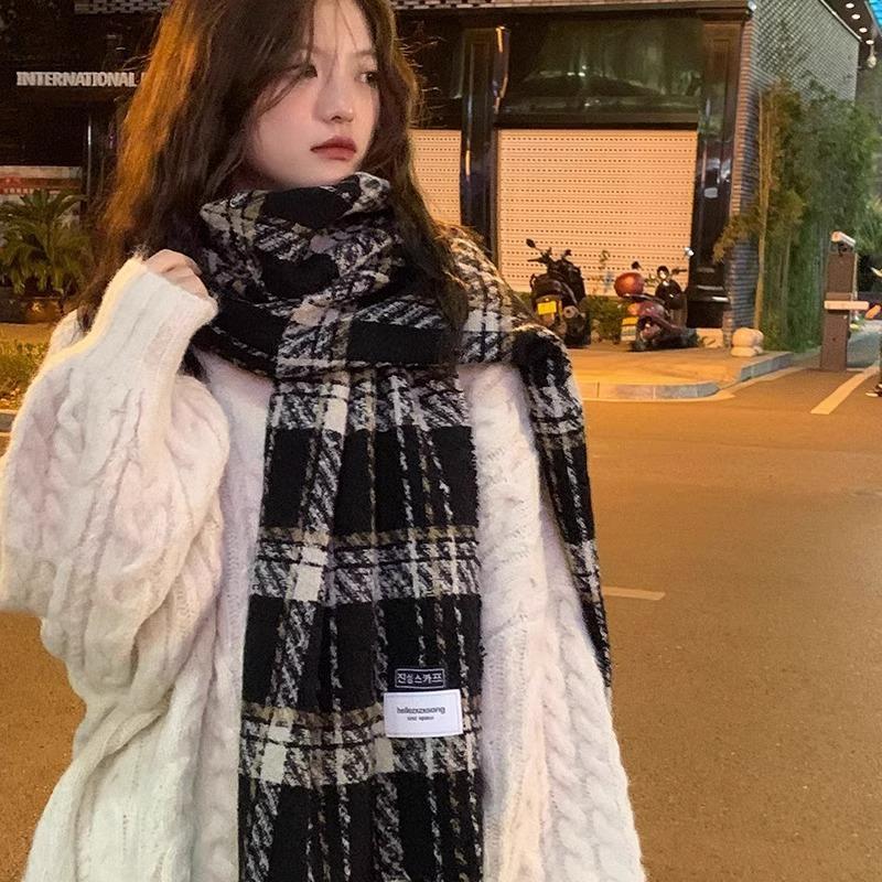 Plaid Scarf Women's Autumn and Winter New Dry Rose Pink Atmosphere Sense Advanced Sense Versatile Thickened Scarf