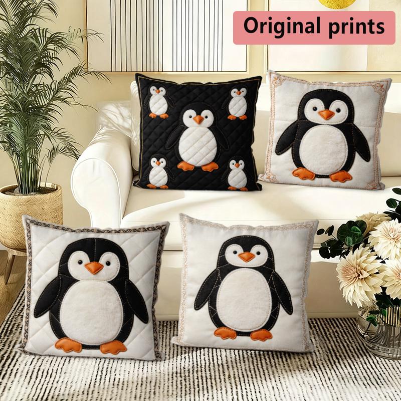 Cute Penguin Print Decorative Throw Pillow Covers Pattern Cushion Cover Suitable For Sofa Bedroom Car Pillow Cover