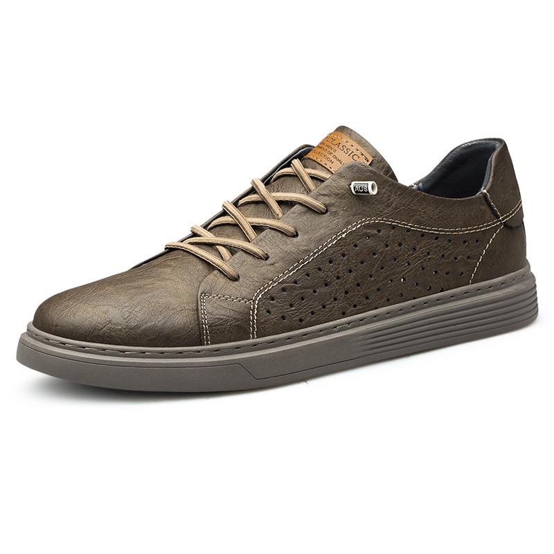 Men s Versatile Soft Sole Cowhide Slip-On Casual Leather Shoes, Breathable Plus Size Summer Board Shoes 42