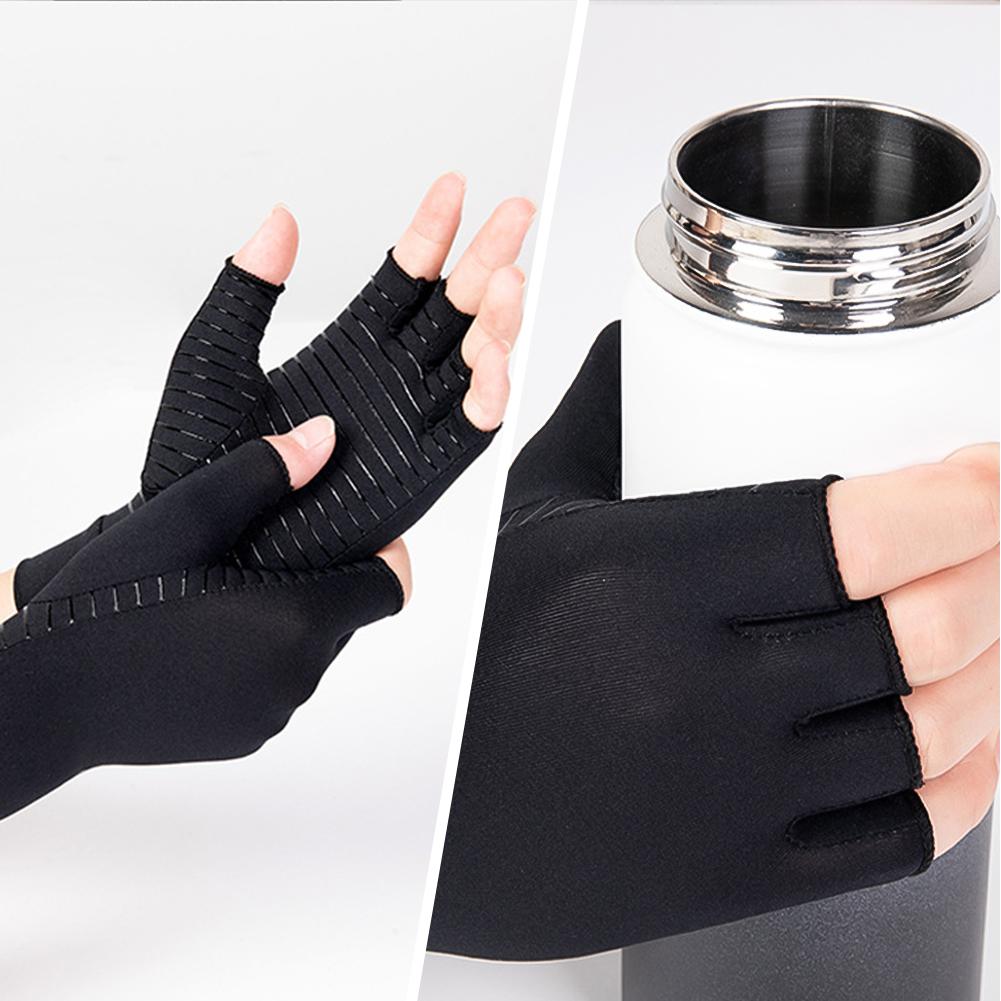 Copper Fiber Half-finger Pressure Gloves Copper Ammonia Knitted Gloves Anti-slip Outdoor Rehabilitation Training Copper Ion Gloves