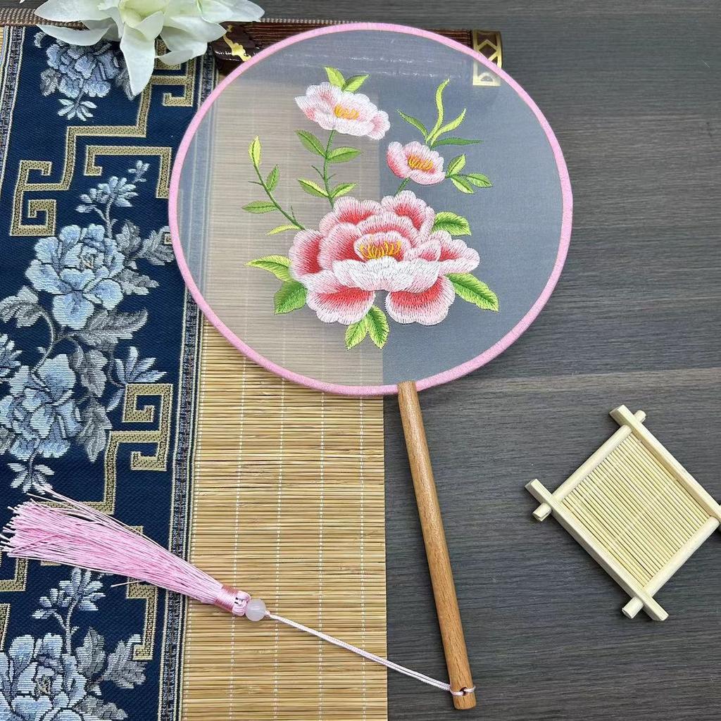 Chinese Style Classical Embroidery Group Fan Gifts Cheongsam Catwalk Photo Props Stage Performance Show Dance Party Round Fan