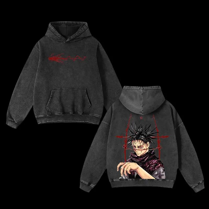 

Чосо Магическая битва Аниме Графическое Худи Мужское Женское Винтажное Худи Выстиранный Хлопок Толстовка Харадзюку Уличная одежда Мужской Пуловер XXL чёрный