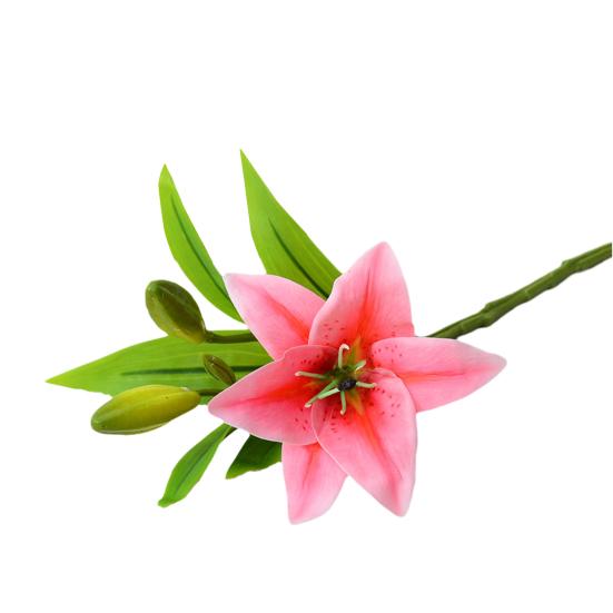 Artifical Lily Flower Full Bloom Faux Lily Flower 1 Head 2 Buds Fake Real Touch Lily Branch for Home Party Wedding Table Centerpiece Decor