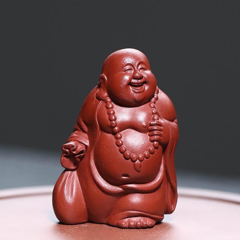 Fioletowa Piaskowa Pet do Herbaty Budda Maitreya Bogactwa Mała Ozdoba Figurka Rzeźba Buddy Wkładka na Kadzidło Ceramiczne Rzemiosło