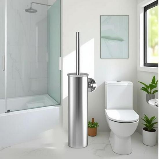 Wall-Mounted Stainless Steel Toilet Brush with Floor Stand for Household Bathroom Cleaning