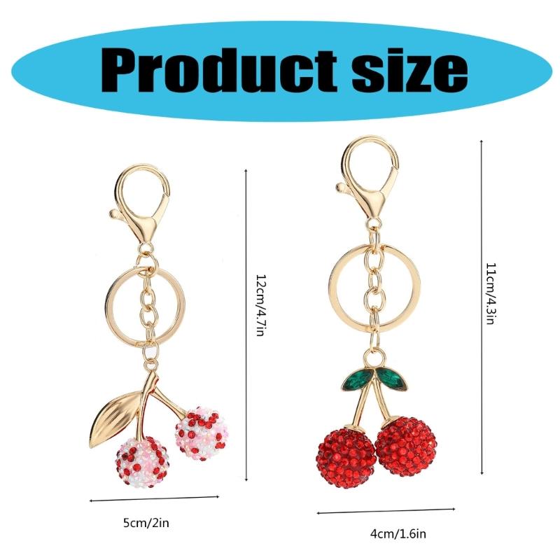 Cherry Shaped Keychain with Rhinestones Versatile Charm for Keys and Bags Fruit Shaped Keyring Pendant Purse Decoration