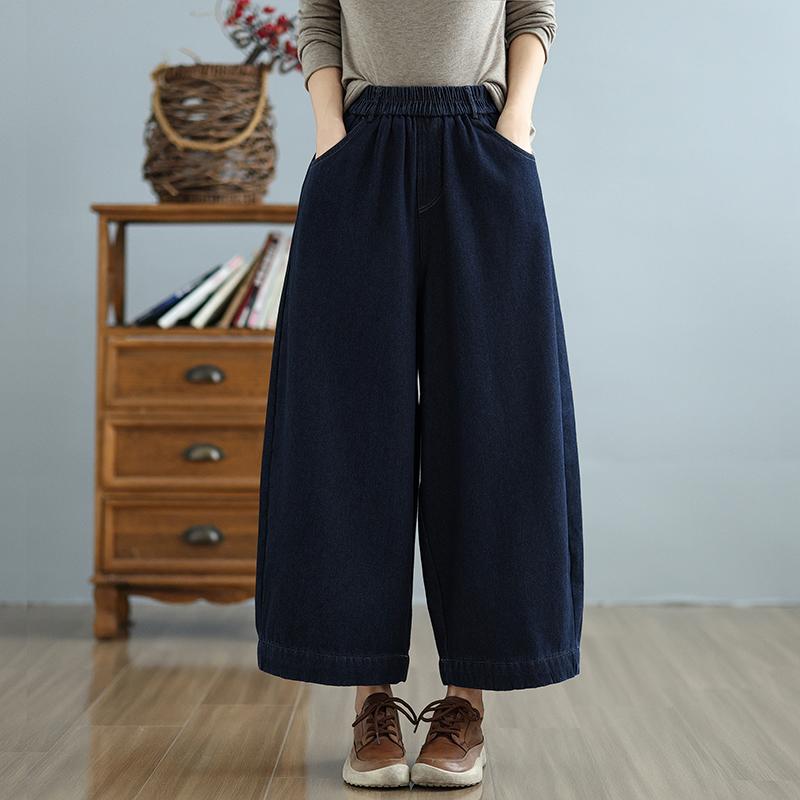 

DIMANAF 2025 Женские Осенне-зимние Джинсы Большого размера Утепленные Флисом Винтажный Хлопковый Деним Длинные Брюки Теплые 2XL темно-синий