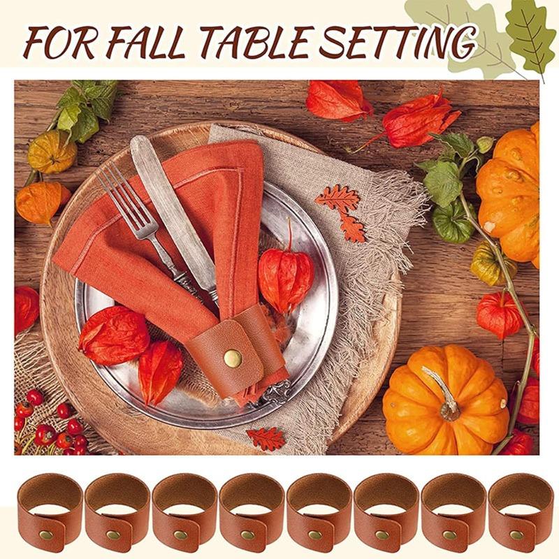 6-36PCS Vintage Leather Napkin Ring Harvest Thanksgiving Table Decorations for Farmhouse Wedding Banquet and Home Dining Room