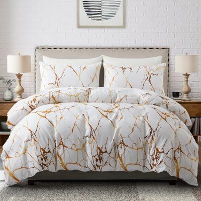 Marble Platinum Double-Sided Printing Quilt Cover Home Textile Bedding Three-Piece Set