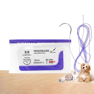 1 Stück Resorbierbares Nahtmaterial Haustier Hundespezifisch PGA 90CM Mit Nadel 2-0 3-0 4-0 Lehrdemonstrationen Übungen Anwendung