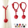 Dww-Set of 2 (red) Curtain Tiebacks with Large Woven Cotton Ball, Handwoven for Outdoor Use