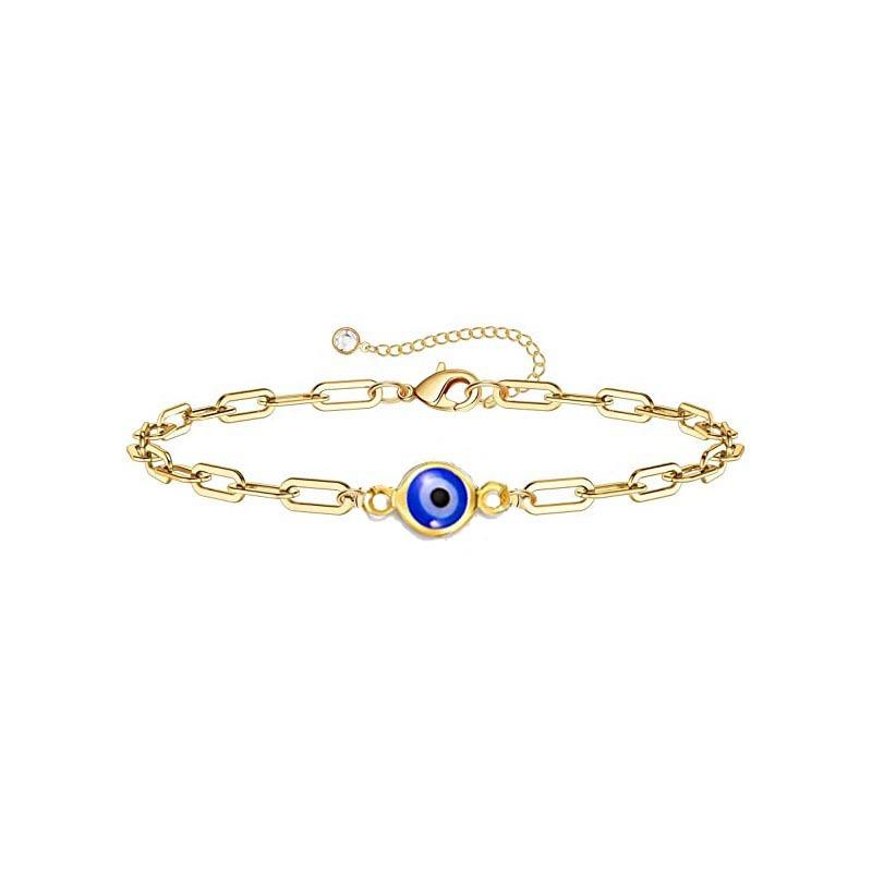 Fashion Round Evil Blue Eye Charm Bracelet for Women Stainless Steel Simple Chain Bracelets Amulet Friendship Jewelry Gifts