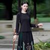 2024 Autumn Ethnic Women's Slimming Embroidered Round Neck Long Sleeve T-shirt