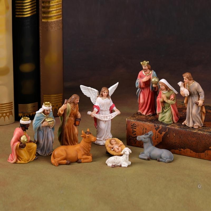 Christmas Nativity Figurines Holy Family Figure with Donkey Nativity Figure,Table Ornament Religious Christmas Decors