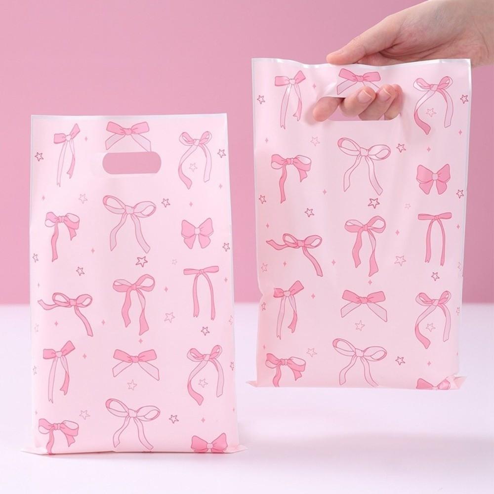10/25/50pcs Sweet Bow Gift Packing Bag Thicken Pink Candy Cake Storage Bag Plastic Kawaii Baby Shower Gift Bag