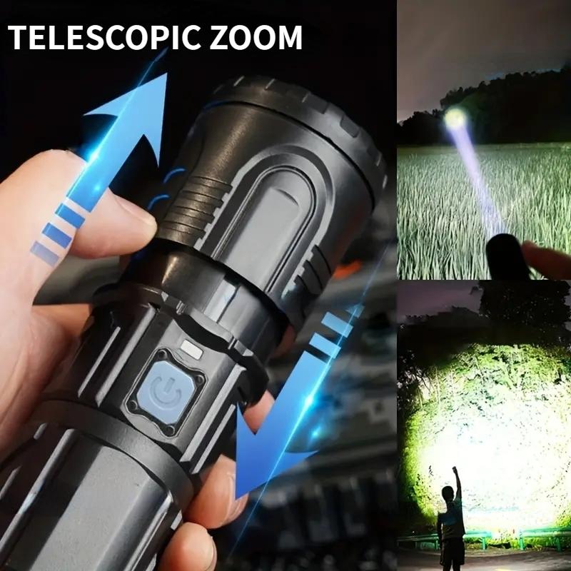 Lampe Torche LED Rechargeable USB – Longue Portée, étanche, 3 Modes – Noire