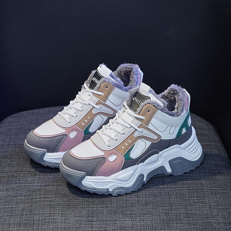 

Модные женские зимние ботинки, зимние новые спортивные и досуговые плюшевые толстые теплые высокие хлопковые туфли, женская спортивная обувь 40 серый