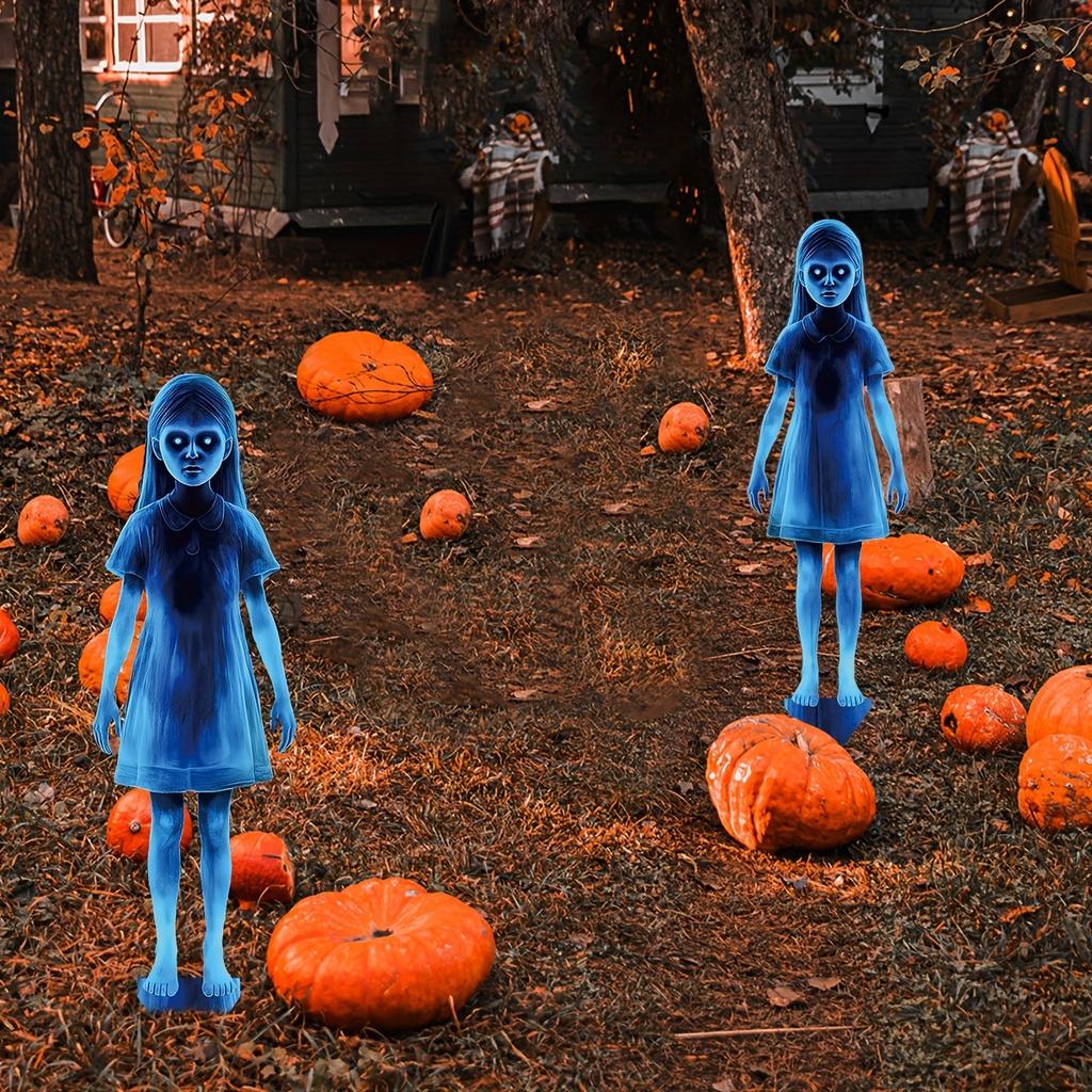 2pcs Halloween Metal Yard Signs: Twin Ghosts Garden Stake Outdoor for Yard, Patio, Garden and Party, Spooky Carnival Theme