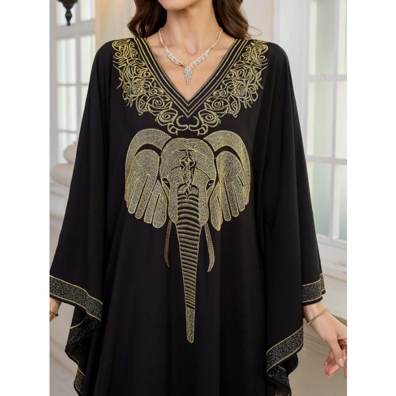 Women's Fashion Spring Fall Long Sleeve V-Neck Loose Waistline Casual Dresses