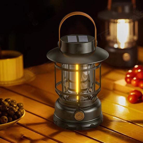 Outdoor Solar Camping Lantern IPX4 Waterproof USB Rechargeable LED Light Super Bright Lightweight Hiking Tent Hanging Emergency Lamp