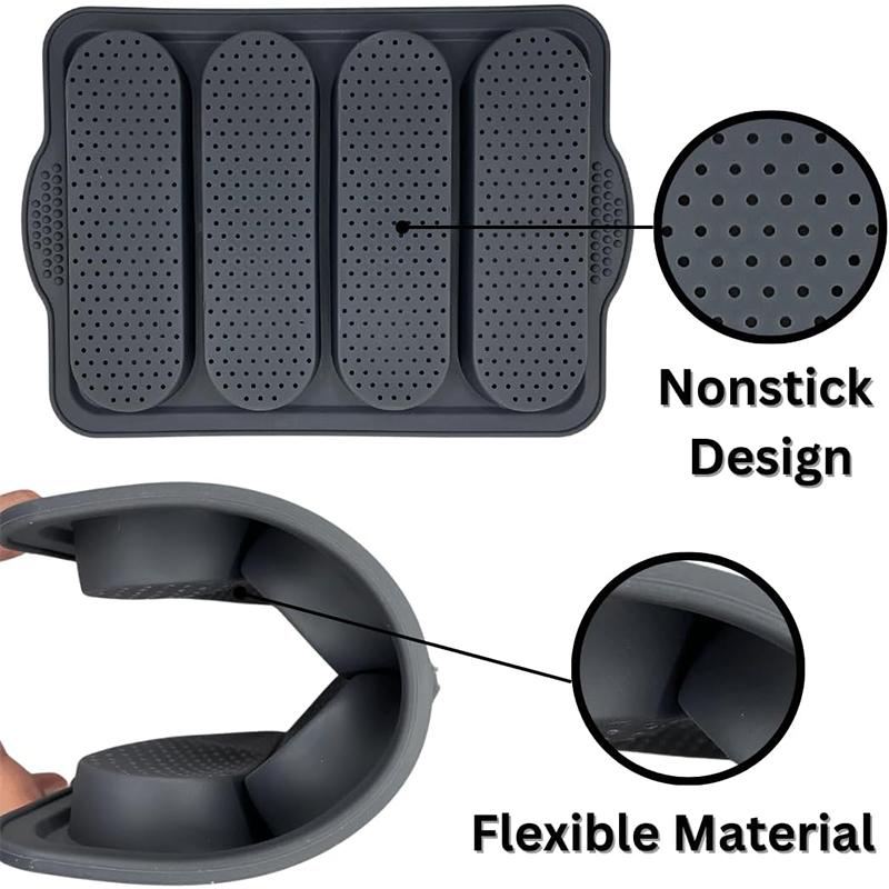 LMETJMA Silicone Loaf Pan Non-stick 4 Holes Baguette Pan Bread Baking Pan French Bread Baking Pan for Baguettes Hotdog JT368