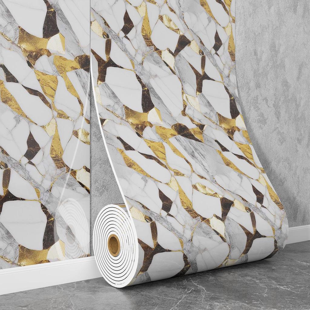 Self-Adhesive Waterproof Imitation Marble Tile Wall Sticker for Bathroom, Living Room, Kitchen, and TV Background.
