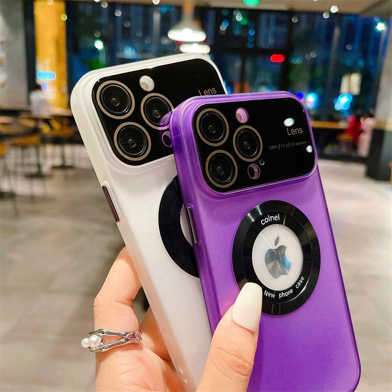 Deluxe Large Window Lens Film Frosted Magnetic Wireless Charging Case for iPhone 14 13 12 11 Pro Max Drop Protection Cover