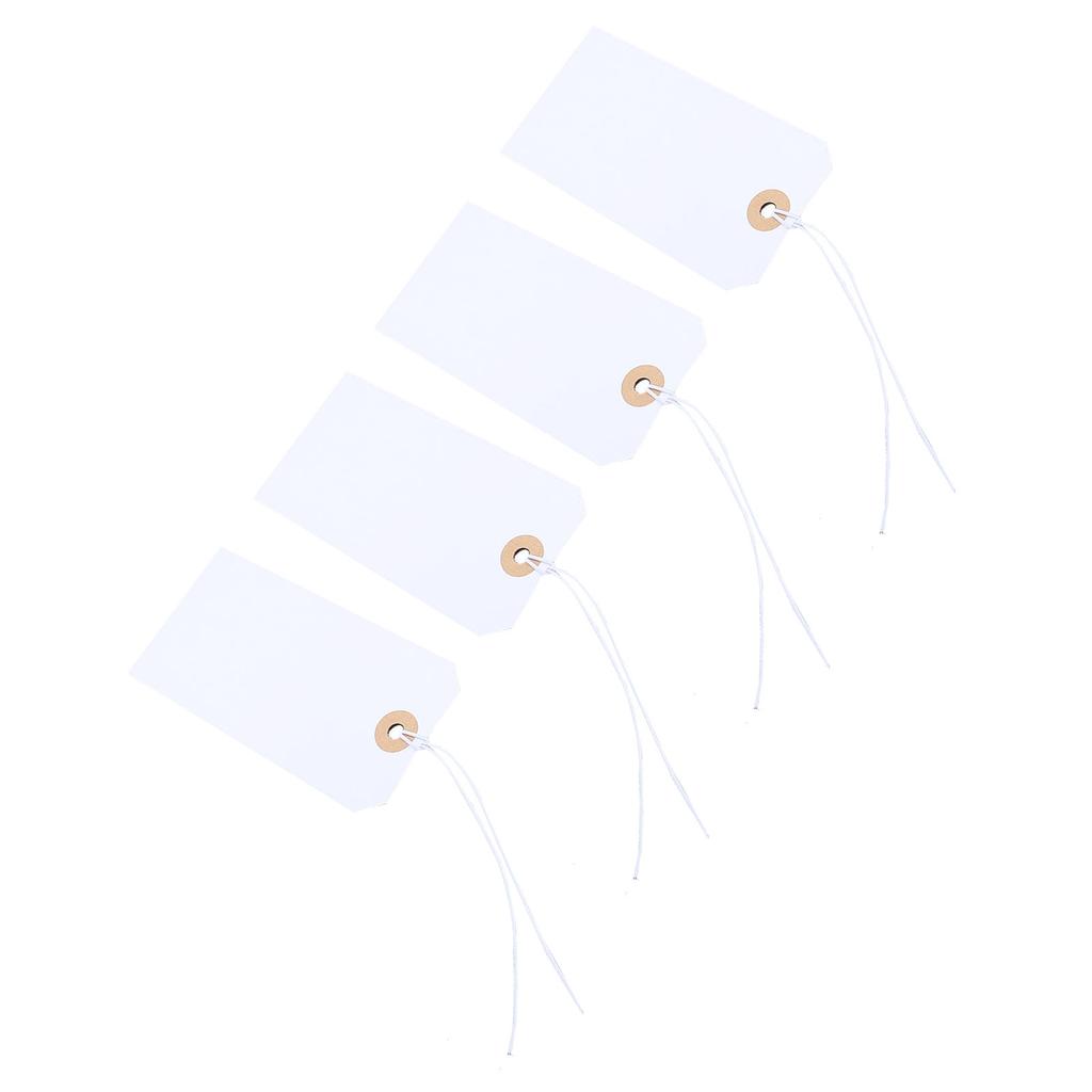 100pcs White Blank Tags with Elastic String Marking Hanging Tags Attached Reinforced Hole Writable Blank Price Tags for Nail Salon