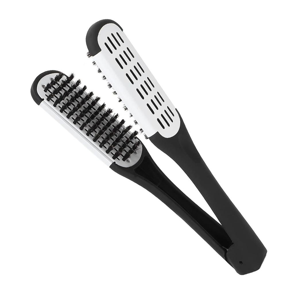 Double Brushes Comb, Clamp Hair Brush Double Sided Brush Hair Straightening DIY Salon Hairdressing Hair Straightener Dual Brush Comb Clamp Hair