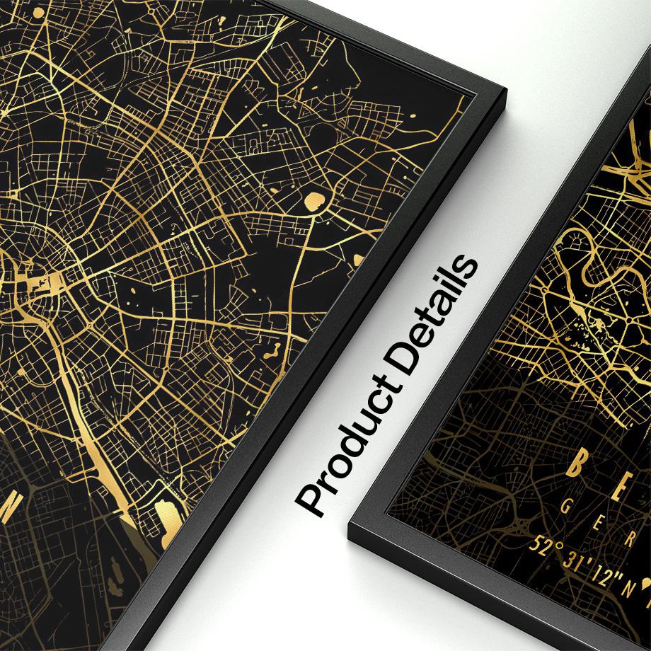 Schwarz Goldene Deutschland Berlin Stadtplan Poster Und Drucke Wand Kunst Leinwand Malerei Dekoration Wandbilder Wohnzimmer Wohnkultur