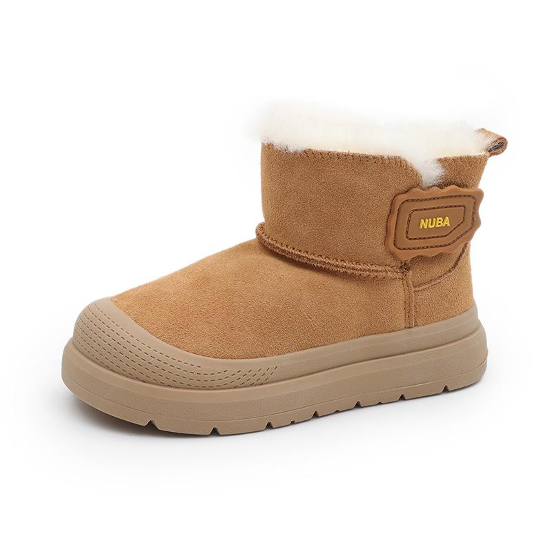 Children's Warm Snow Boots Leather and Fur Short Boots Waterproof and Non-slip One-step Cotton Shoes