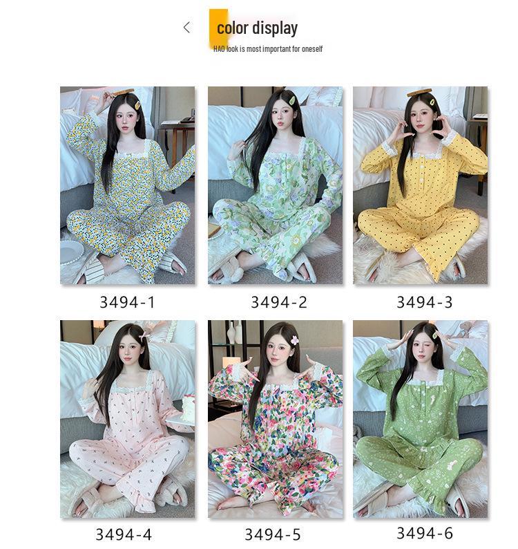 Yellow Sweet Princess Long Pajamas with Chest Pad - Korean Cloud Cotton, Plus Size, Spring/Autumn Style